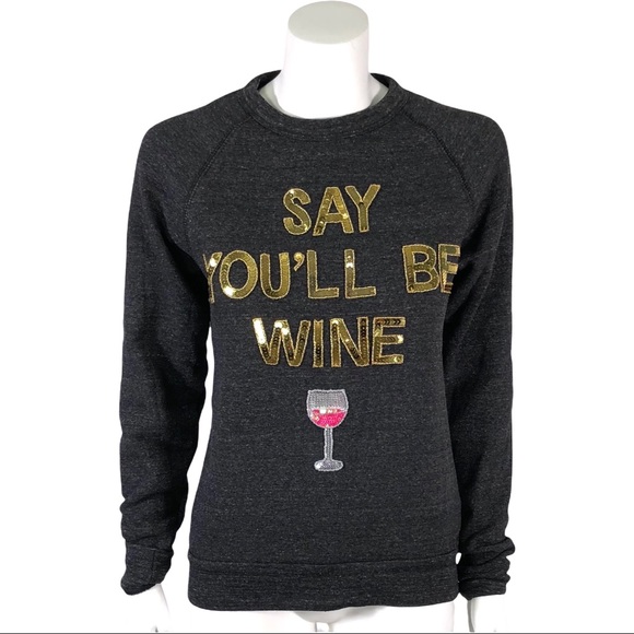 Bow & Drape Dark Gray Gold Sequin Sweatshirt SAY YOU'LL BE WINE Nordstrom - Picture 1 of 11